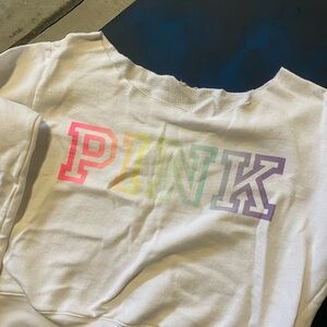 PINK Victoria's Secret White Sweatshirt with Rainbow Logo